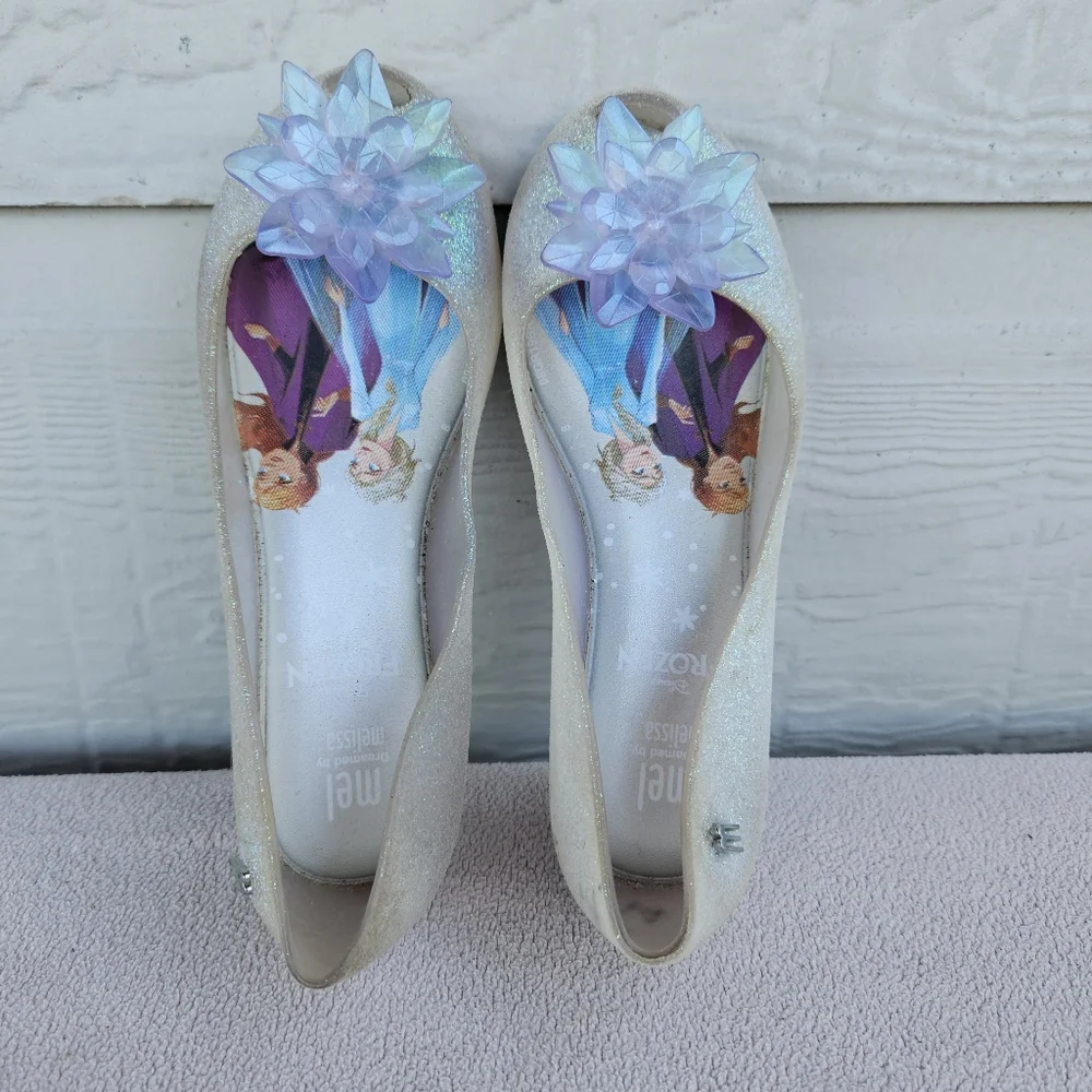 Mini Melissa Mel Ultragirl Frozen Anna Elsa Glitter Flats Shoes SZ 12 Disney